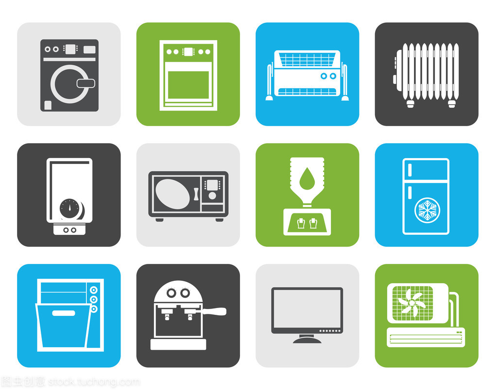 扁家电子产品与设备图标 现代家庭的智能连接